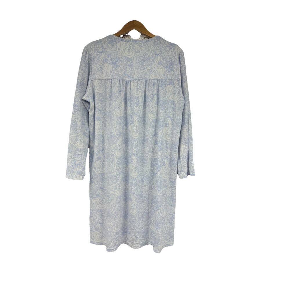 Miss Elaine Periwinkle Blue Floral Fleece Pullover Nightgown Smocked Womens L - Picture 5 of 6